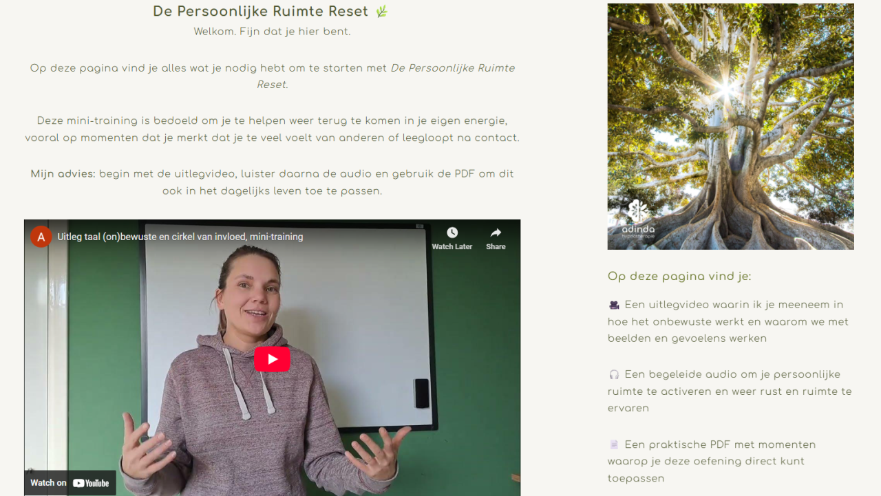 De persoonlijke ruimte reset website